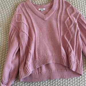 Pink Madewell Cableknit V Neck Sweater